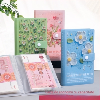 Nou A6 Carte de economii cu pictură în ulei 3D, husă din plastic, album de depozitare pentru bani și bancnote comemorative.