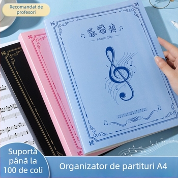 Clip pentru partituri de pian și dosar pentru partituri, format A4, finisaj anti-reflexie