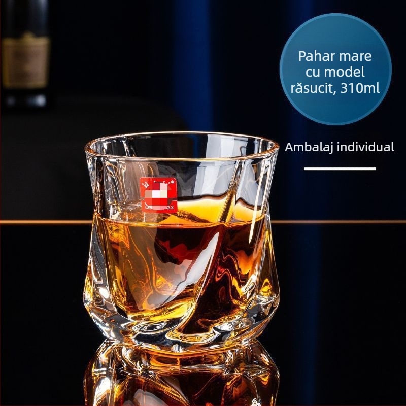 Pahar din cristal cu design îngroșat, stil european pentru whisky; potrivit pentru apă, suc și bere, cu capacitate peste 1000 ml