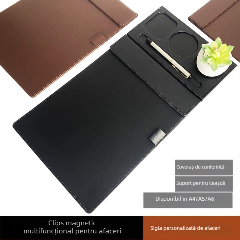 Mapă de piele A4 cu clip magnetic pentru tablă, dosar de documente pentru birou și întâlniri, personalizabilă