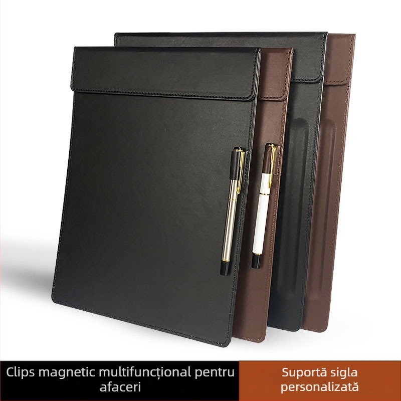 Mapă de piele A4 cu clip magnetic pentru tablă, dosar de documente pentru birou și întâlniri, personalizabilă