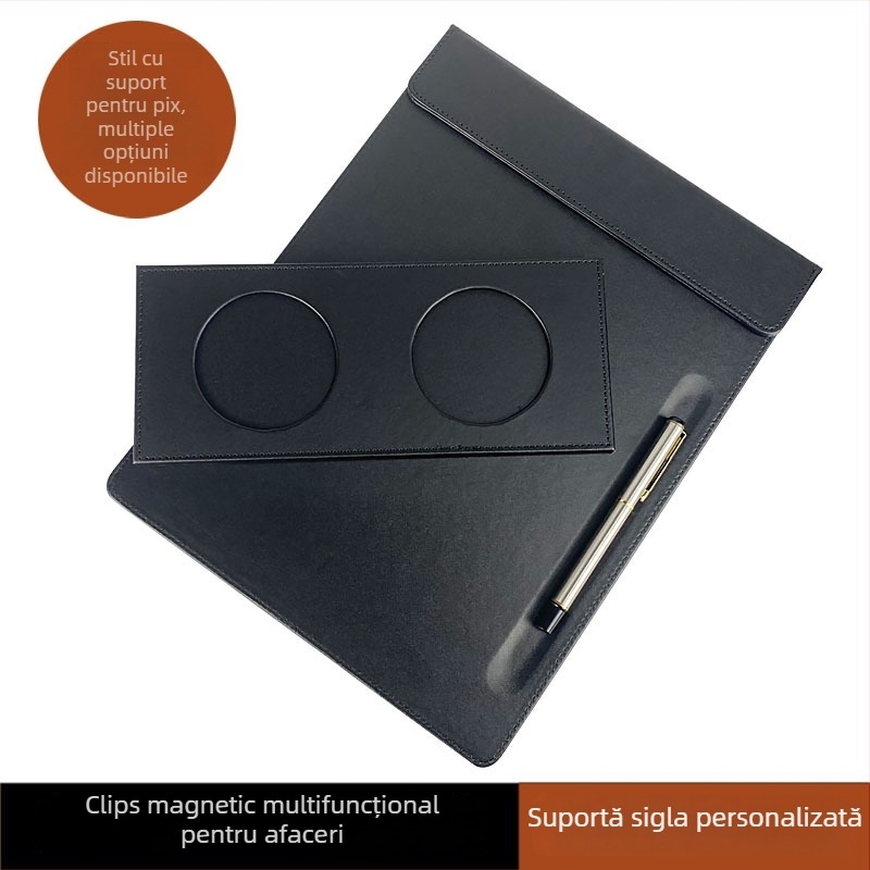 Mapă de piele A4 cu clip magnetic pentru tablă, dosar de documente pentru birou și întâlniri, personalizabilă