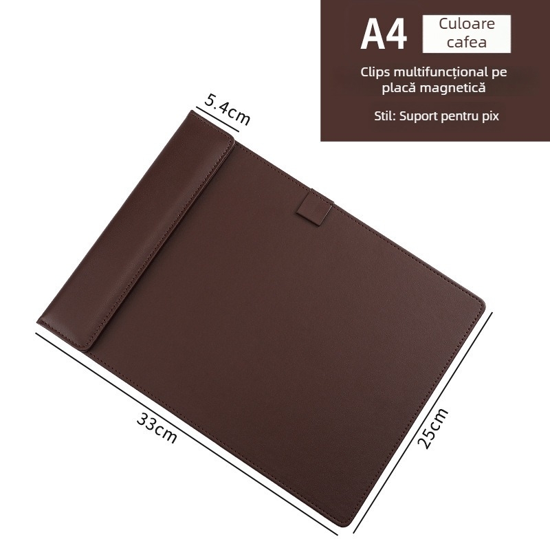 Mapă de piele A4 cu clip magnetic pentru tablă, dosar de documente pentru birou și întâlniri, personalizabilă