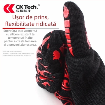 Chengkai Technology Deyan Mănuși din silicon, rezistente la 500°C, pentru cuptor și grătar, antiderapante, rezistente la flacără, izolate