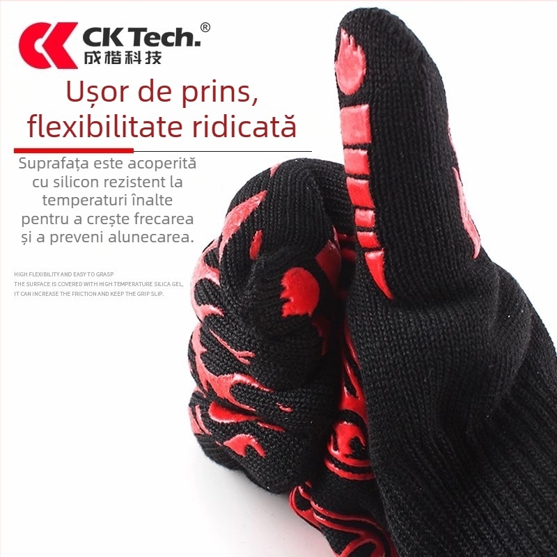 Chengkai Technology Deyan Mănuși din silicon, rezistente la 500°C, pentru cuptor și grătar, antiderapante, rezistente la flacără, izolate