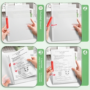 Dosar A4 cu clip rotativ și buzunare transparente pentru fișe de teste, pentru elevi gimnaziu