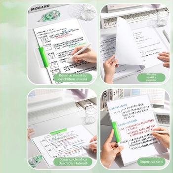 Dosar A4 cu clip rotativ și buzunare transparente pentru fișe de teste, pentru elevi gimnaziu