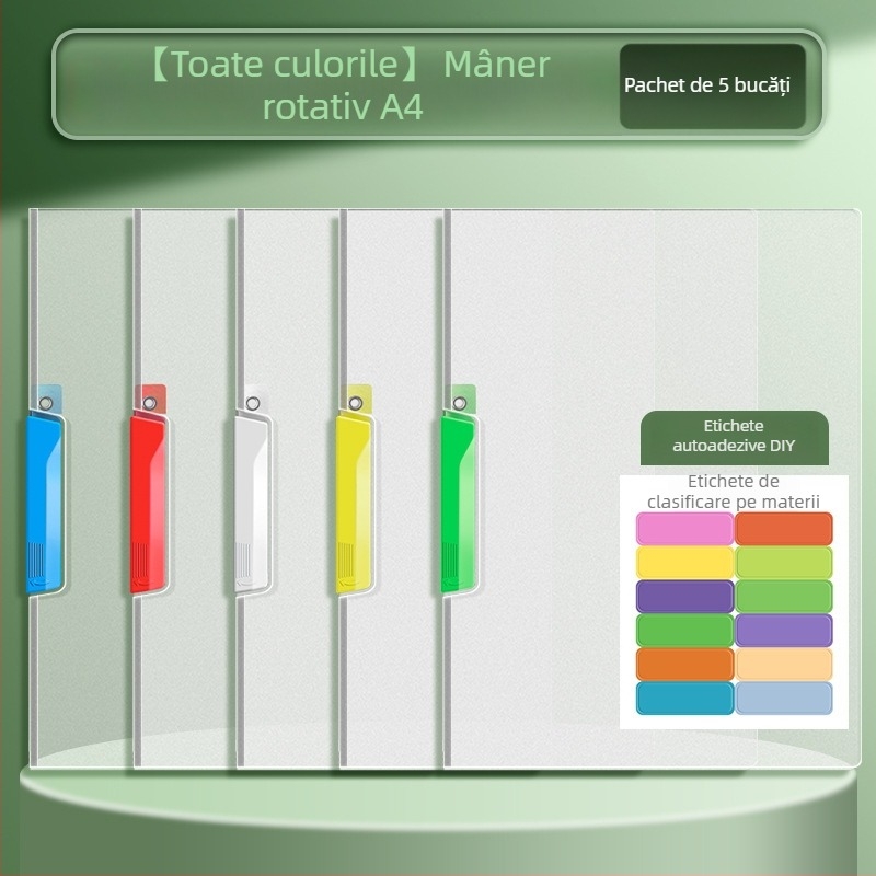 Dosar A4 cu clip rotativ și buzunare transparente pentru fișe de teste, pentru elevi gimnaziu