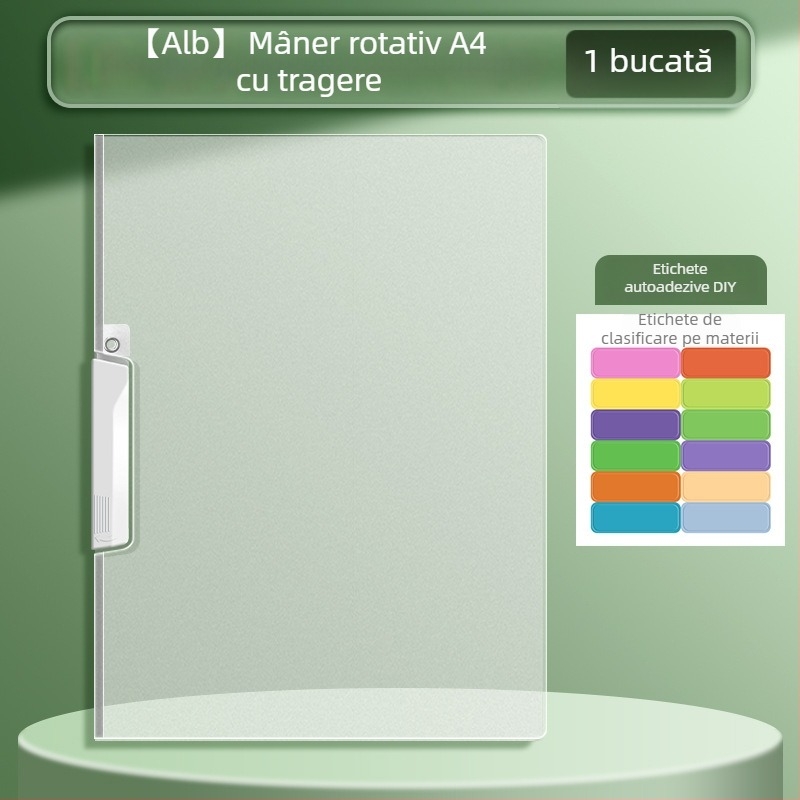 Dosar A4 cu clip rotativ și buzunare transparente pentru fișe de teste, pentru elevi gimnaziu