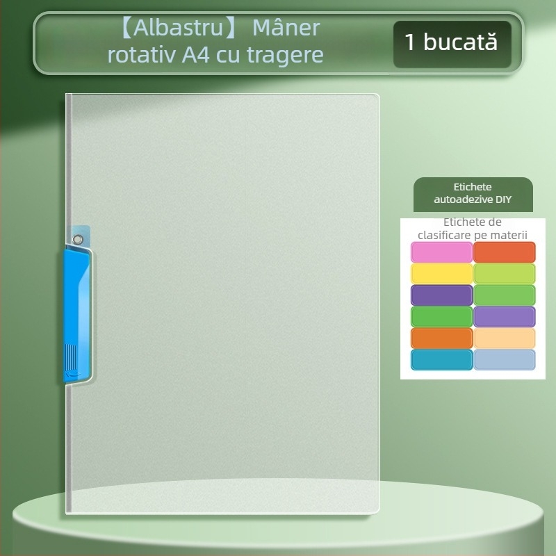 Dosar A4 cu clip rotativ și buzunare transparente pentru fișe de teste, pentru elevi gimnaziu