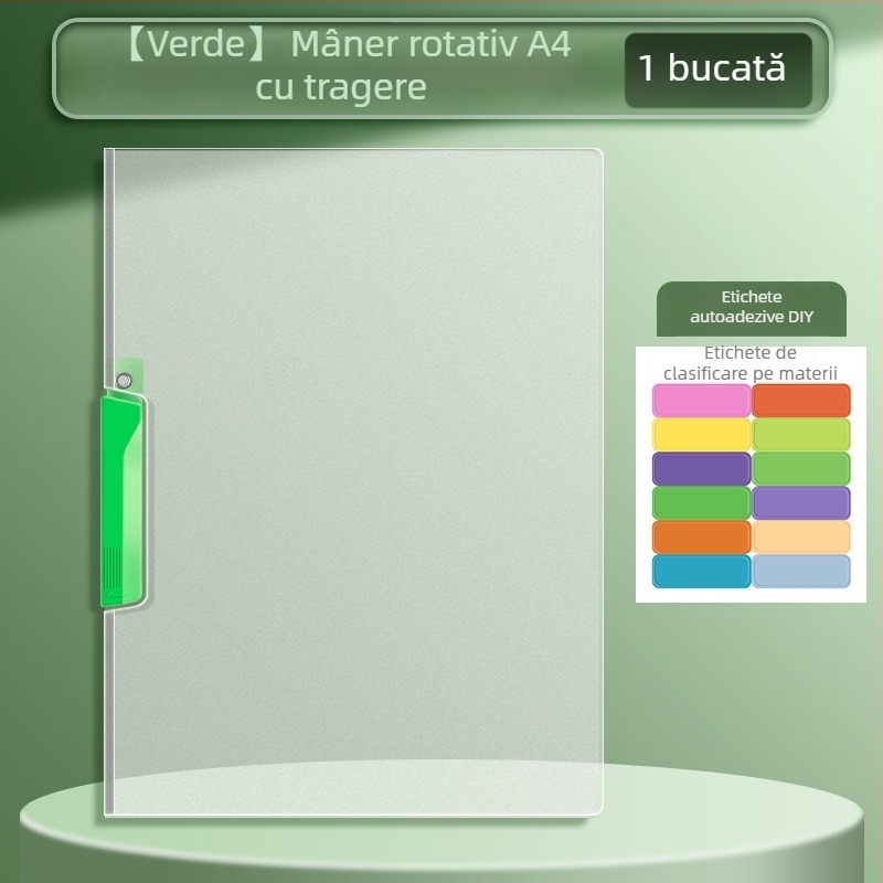Dosar A4 cu clip rotativ și buzunare transparente pentru fișe de teste, pentru elevi gimnaziu