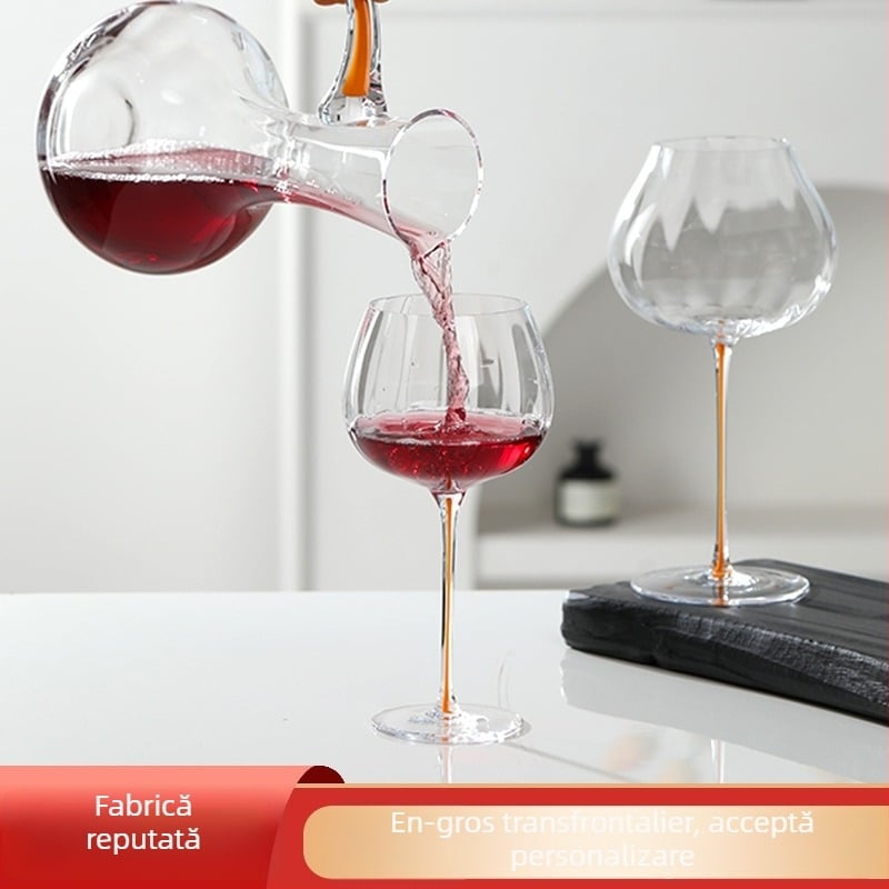 Pahar de vin colorat, cu tija dungată, din sticlă fără plumb, stil burgund, pentru uz casnic, set rafinat pentru vin