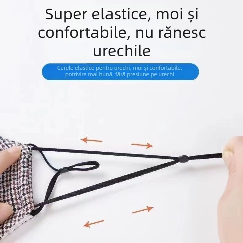 Mască carouri de iarnă, caldă și groasă, din bumbac, lavabilă, cu bucle pentru urechi