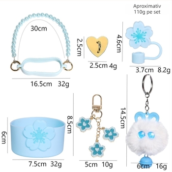 Set de șapte piese pentru paharul Stanley: Begonia, accesorii decorative din silicon, bilă cu ochi mari de 10 mm