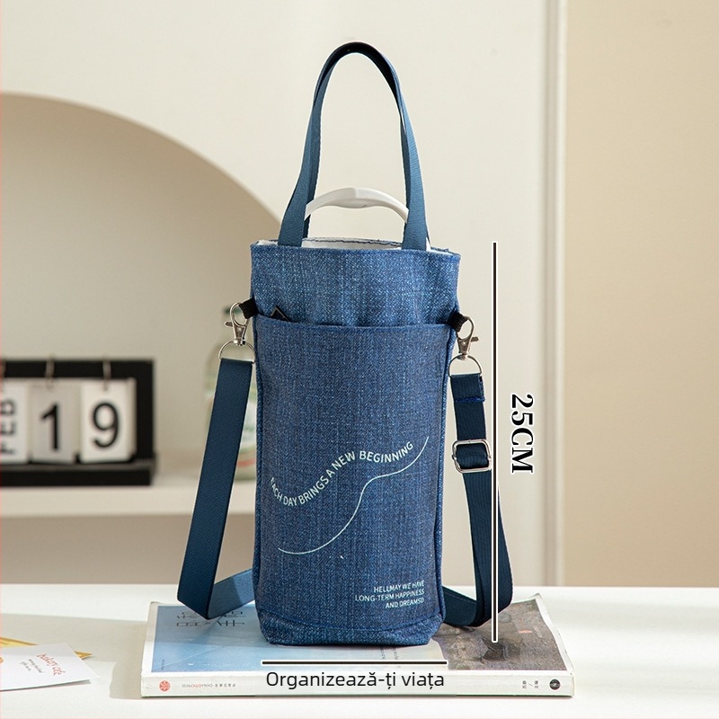 Geantă de termos Oxford, cu mai multe buzunare, curea crossbody, protecție pentru sticlă și organizator de călătorie portabil