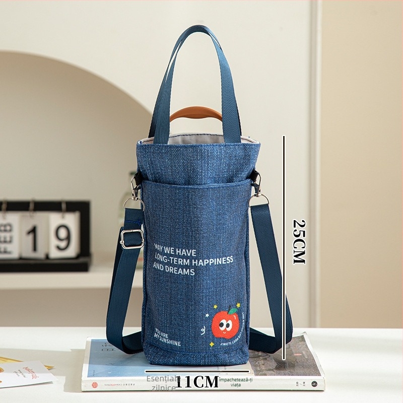 Geantă de termos Oxford, cu mai multe buzunare, curea crossbody, protecție pentru sticlă și organizator de călătorie portabil