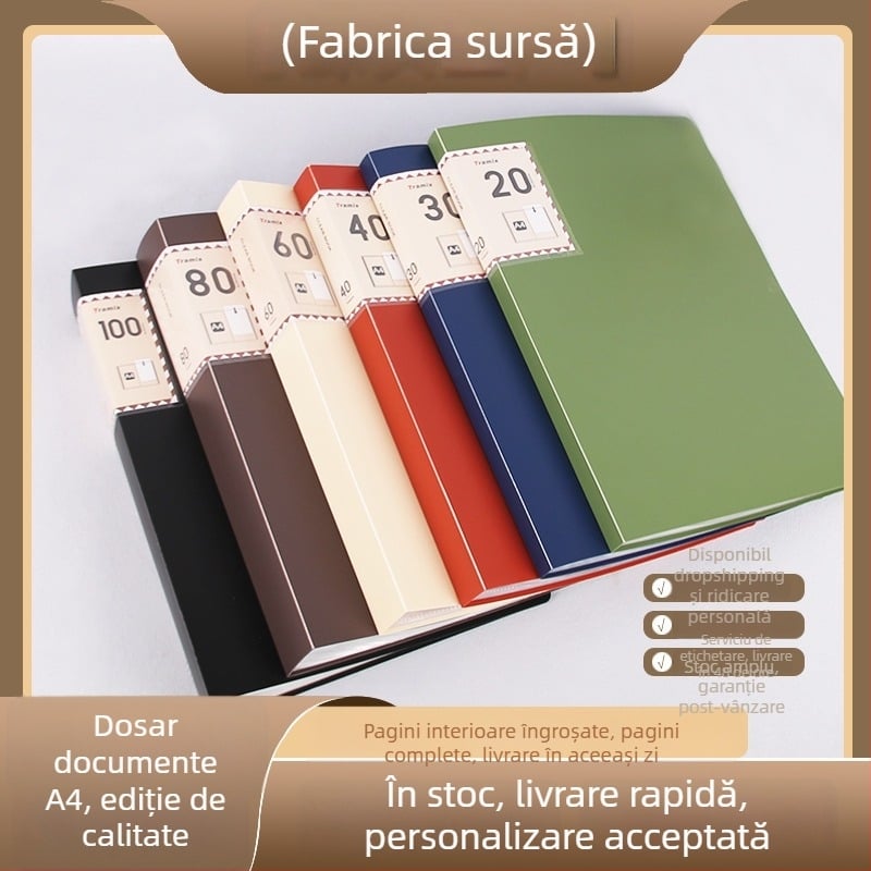 Mapă A4 de informații cu pagini interioare transparente în culoare retro, material PP; mapă pentru partituri; pentru certificatele elevilor și foi de examen; organizator de documente de birou.