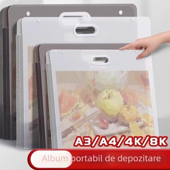 Album de stocare pentru desene 8K, Colecție de lucrări de artă pentru copii în 4K, dosar portabil impermeabil, capacitate mare de stocare.