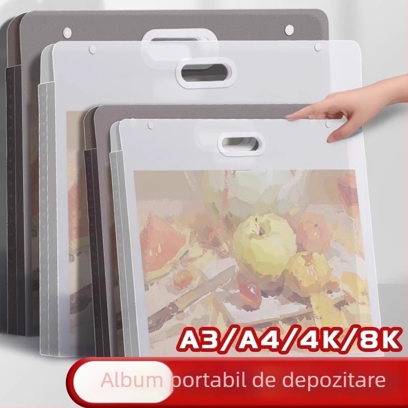 Album de stocare pentru desene 8K, Colecție de lucrări de artă pentru copii în 4K, dosar portabil impermeabil, capacitate mare de stocare.