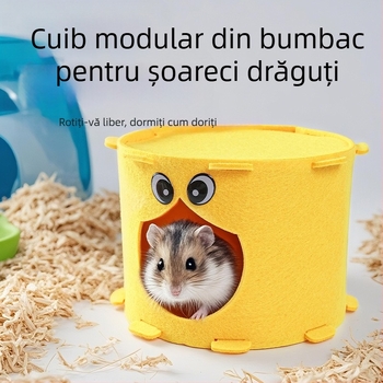 Cuib de hamster din filc cu tunel și ciot de copac pentru animalele de companie mici