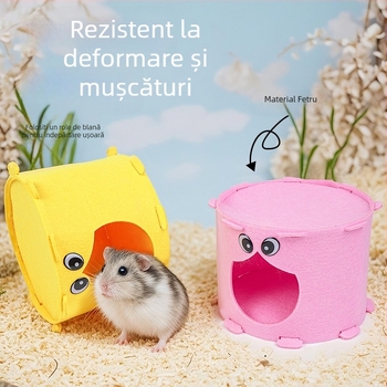 Cuib de hamster din filc cu tunel și ciot de copac pentru animalele de companie mici