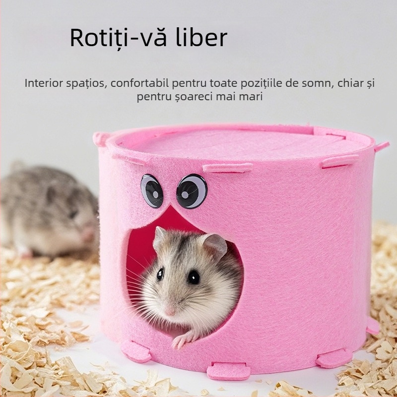 Cuib de hamster din filc cu tunel și ciot de copac pentru animalele de companie mici