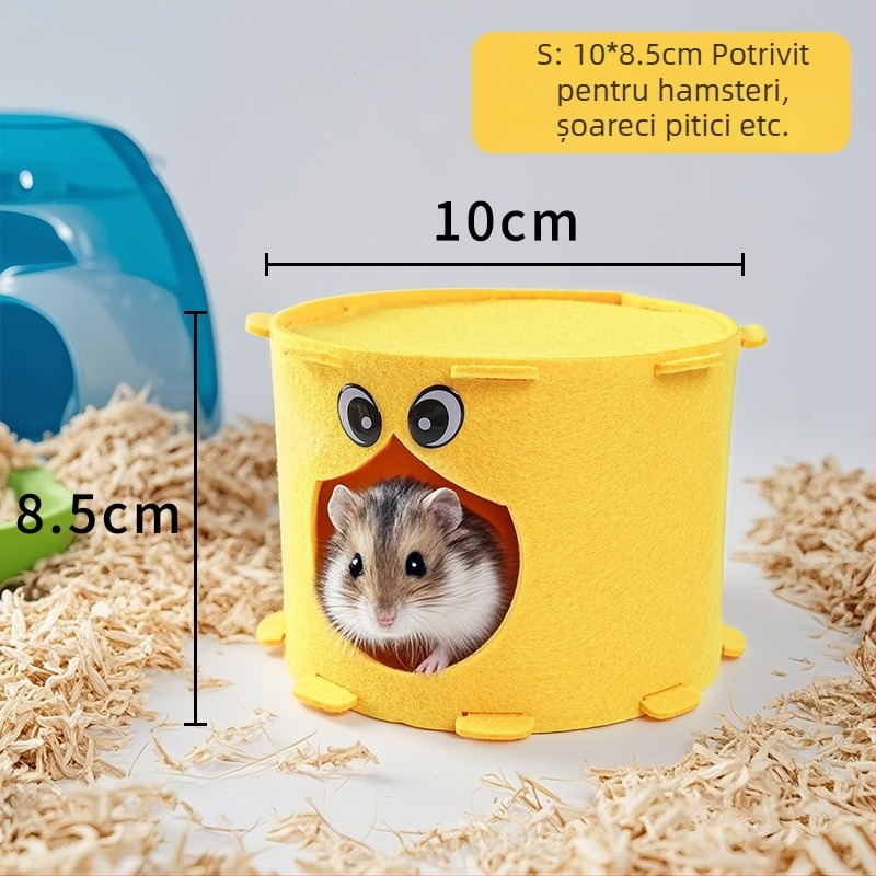 Cuib de hamster din filc cu tunel și ciot de copac pentru animalele de companie mici