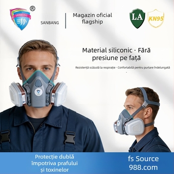 Set de măști cu două canistre pentru praf și gaze toxice, nivel KN95 industrial, moi, calitate de laborator.