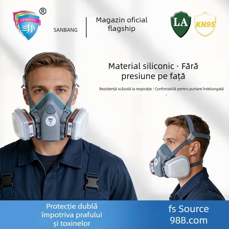 Set de măști cu două canistre pentru praf și gaze toxice, nivel KN95 industrial, moi, calitate de laborator.