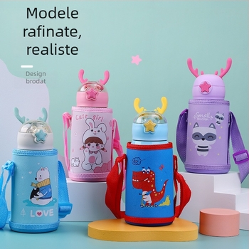 Husă din piele portabilă, cu curea crossbody, izolant pentru cănile de apă și ceai, pentru elevi și copii