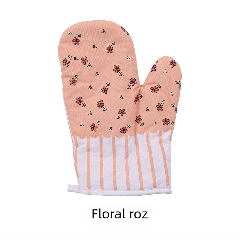 Mănuși pentru microunde din bumbac, izolație termică, 17×26 cm, model carouri cu motive florale