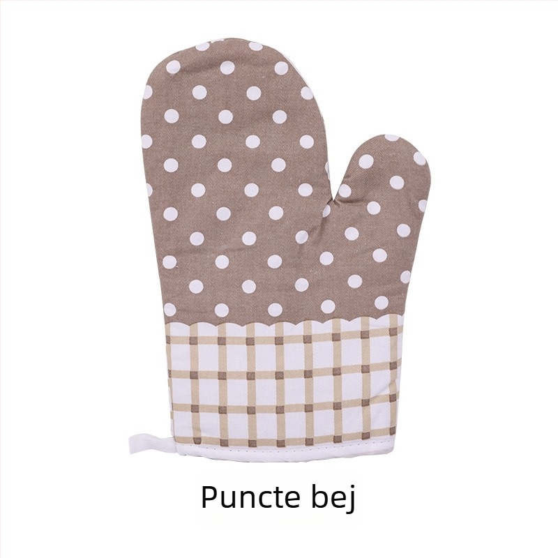 Mănuși pentru microunde din bumbac, izolație termică, 17×26 cm, model carouri cu motive florale