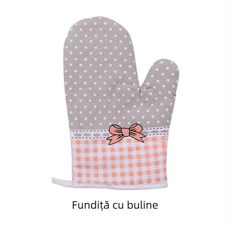 Mănuși pentru microunde din bumbac, izolație termică, 17×26 cm, model carouri cu motive florale