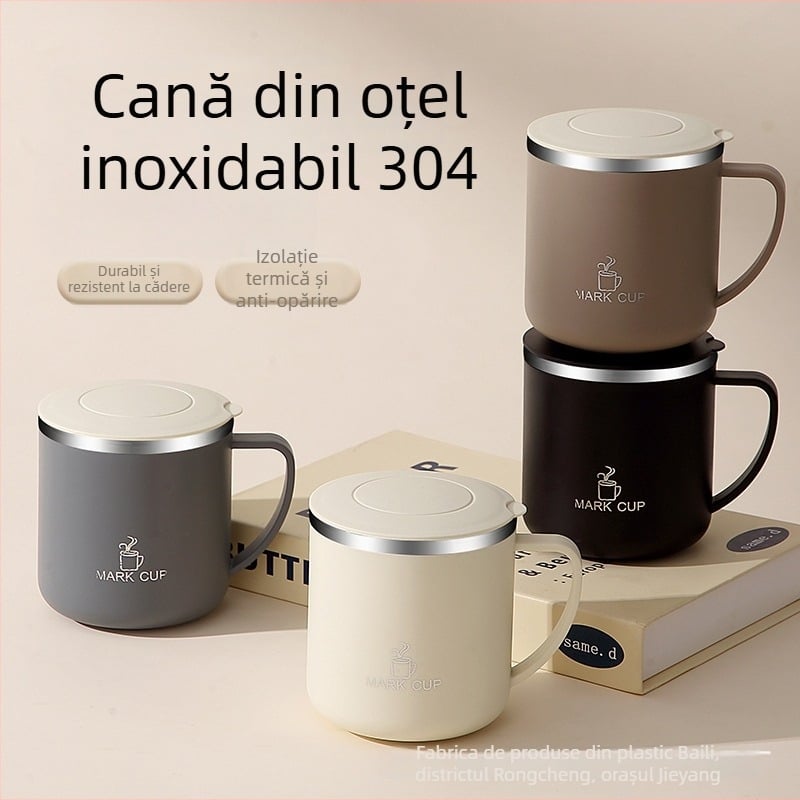 Cană de cafea din oțel inoxidabil 304 cu capac, termoizolantă, pentru bărbați și femei, acasă și la birou