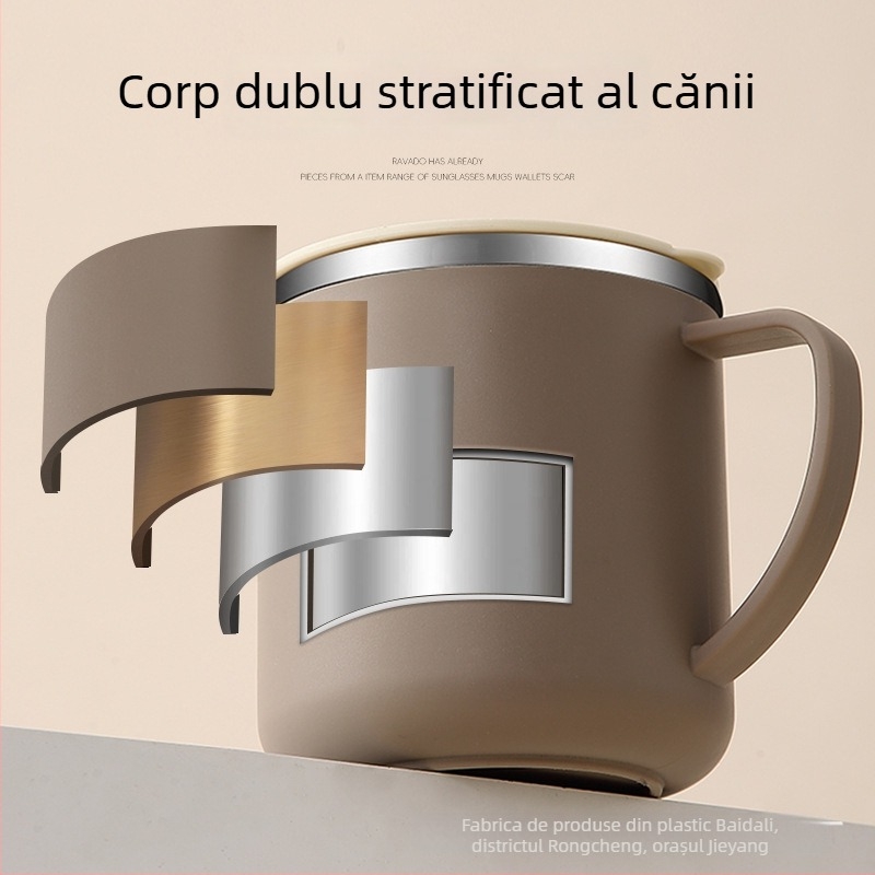 Cană de cafea din oțel inoxidabil 304 cu capac, termoizolantă, pentru bărbați și femei, acasă și la birou