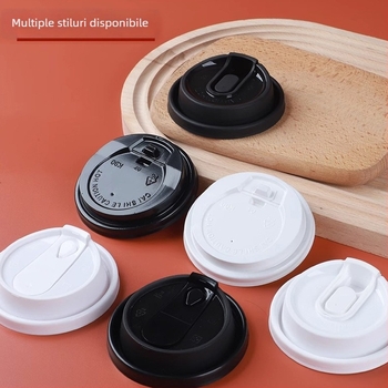 Capac plastic de unică folosință pentru ceașcă de hârtie, diametrul 75 mm, capac etanș anti-scurgeri pentru cafea la pachet