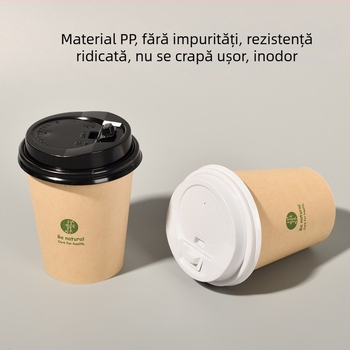 Capac plastic de unică folosință pentru ceașcă de hârtie, diametrul 75 mm, capac etanș anti-scurgeri pentru cafea la pachet