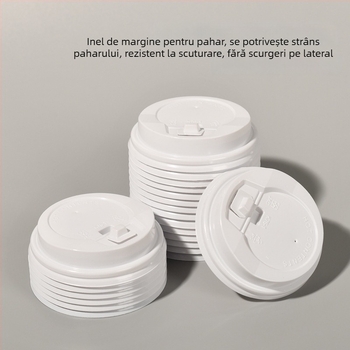 Capac plastic de unică folosință pentru ceașcă de hârtie, diametrul 75 mm, capac etanș anti-scurgeri pentru cafea la pachet