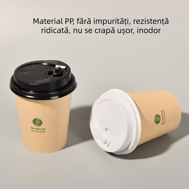 Capac plastic de unică folosință pentru ceașcă de hârtie, diametrul 75 mm, capac etanș anti-scurgeri pentru cafea la pachet