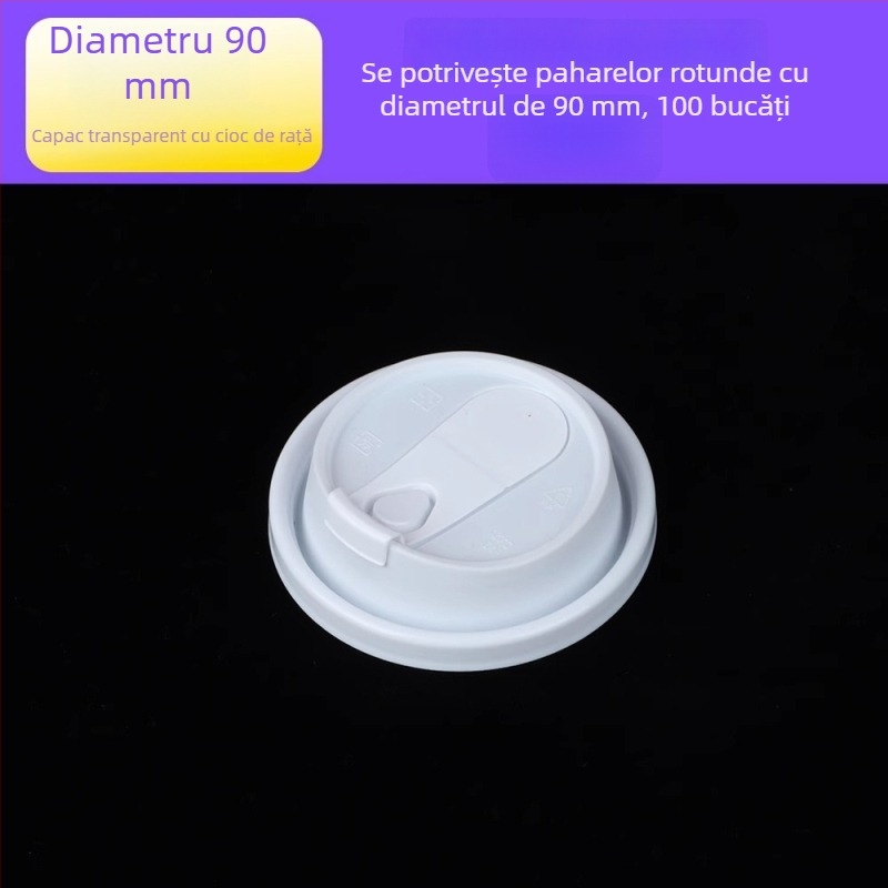 Capac plastic de unică folosință pentru ceașcă de hârtie, diametrul 75 mm, capac etanș anti-scurgeri pentru cafea la pachet