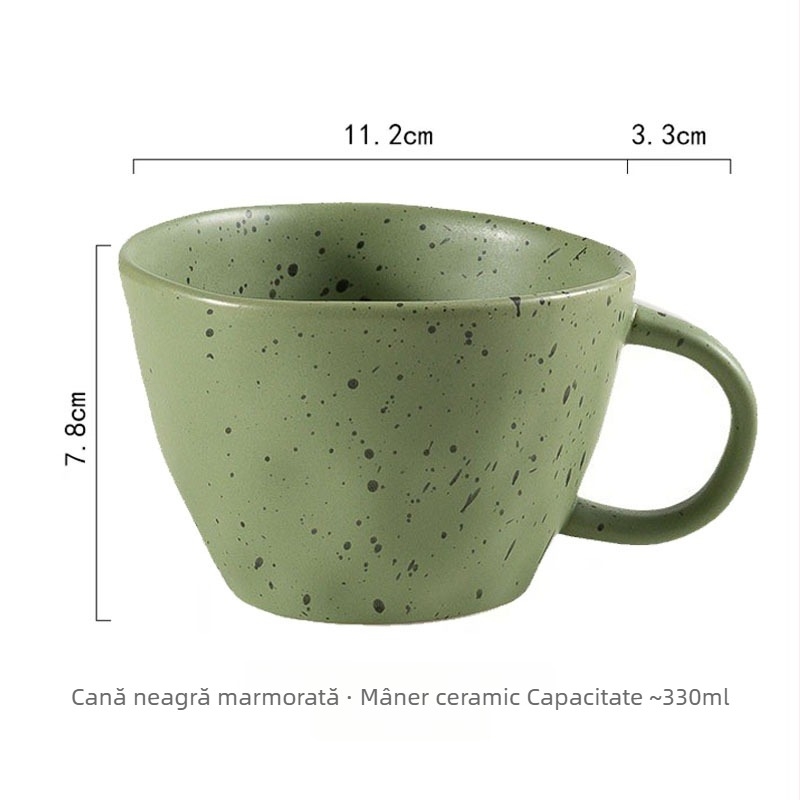 Cană ceramică în stil coreean, cu design de stropi de cerneală și puncte, pentru cafea și mic dejun