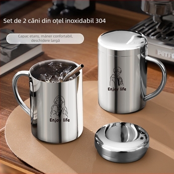 Cană din oțel inoxidabil 304 cu capac, cană de cafea elegantă pentru birou și casă, cană termoizolantă