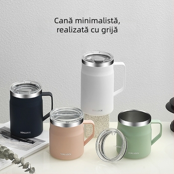 Cana de cafea din oțel inoxidabil 304, pereți dubli, cu capac, izolată termic, stil japonez