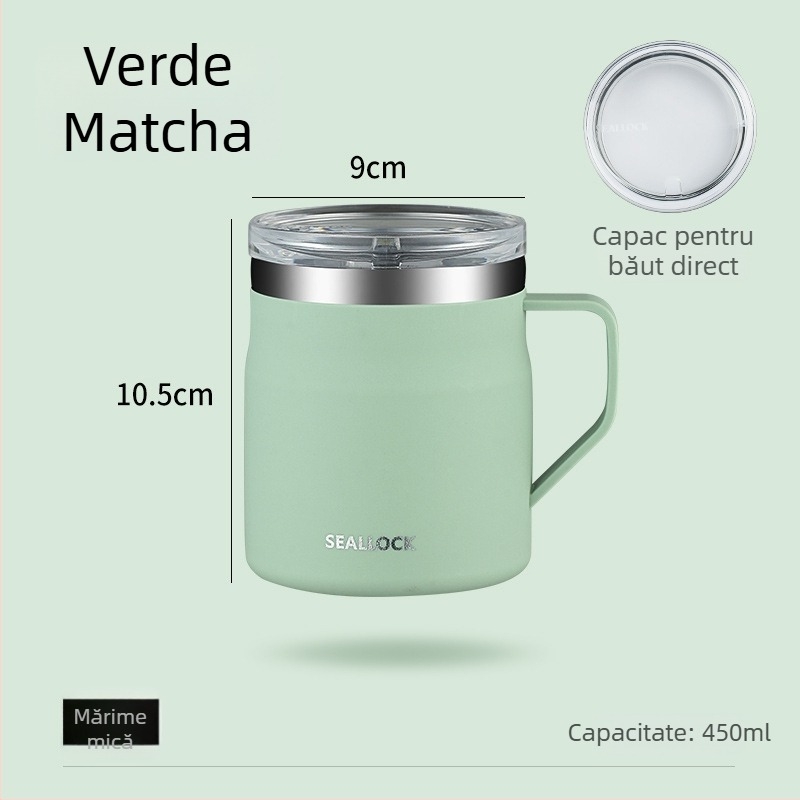 Cana de cafea din oțel inoxidabil 304, pereți dubli, cu capac, izolată termic, stil japonez