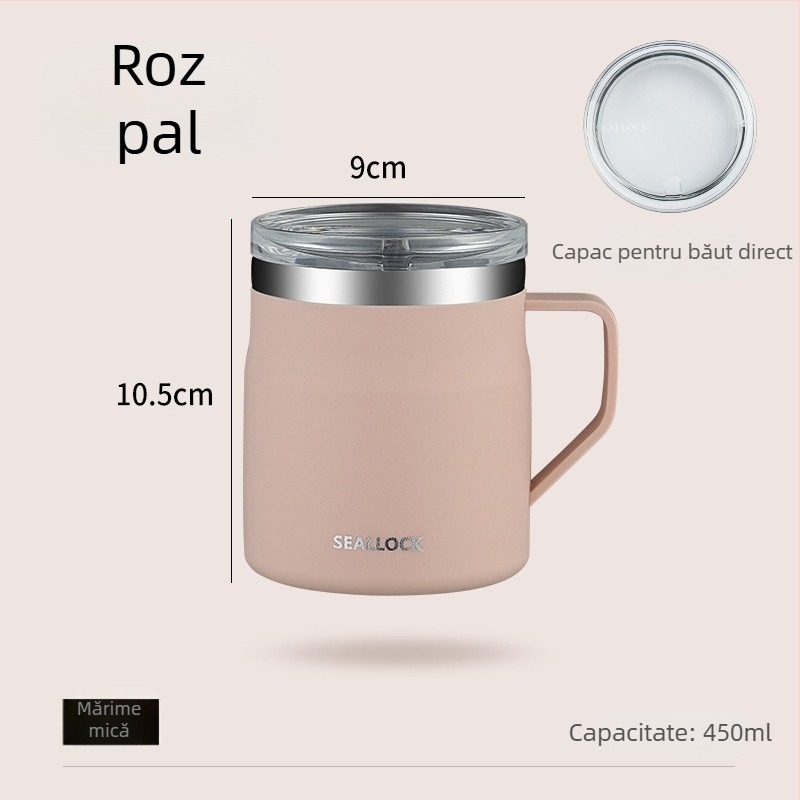 Cana de cafea din oțel inoxidabil 304, pereți dubli, cu capac, izolată termic, stil japonez
