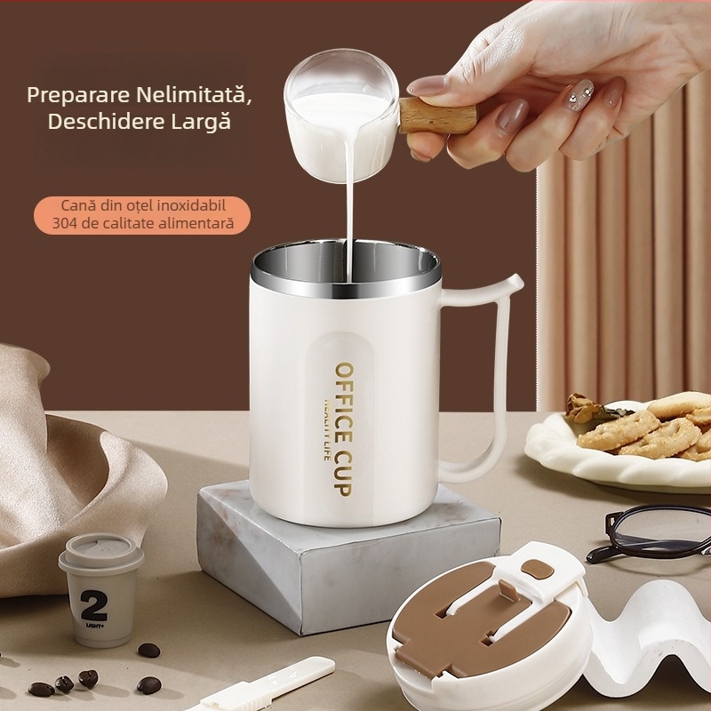 Cană izolată din oțel inoxidabil 304, cu capac și linguriță – unisex, pentru birou, ceai, cafea sau apă