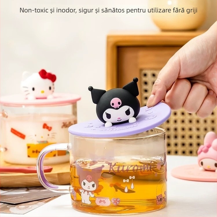 Capac din silicon alimentar Sanrio Hello Kitty, universal, rotund, design drăguț pentru pahare din sticlă