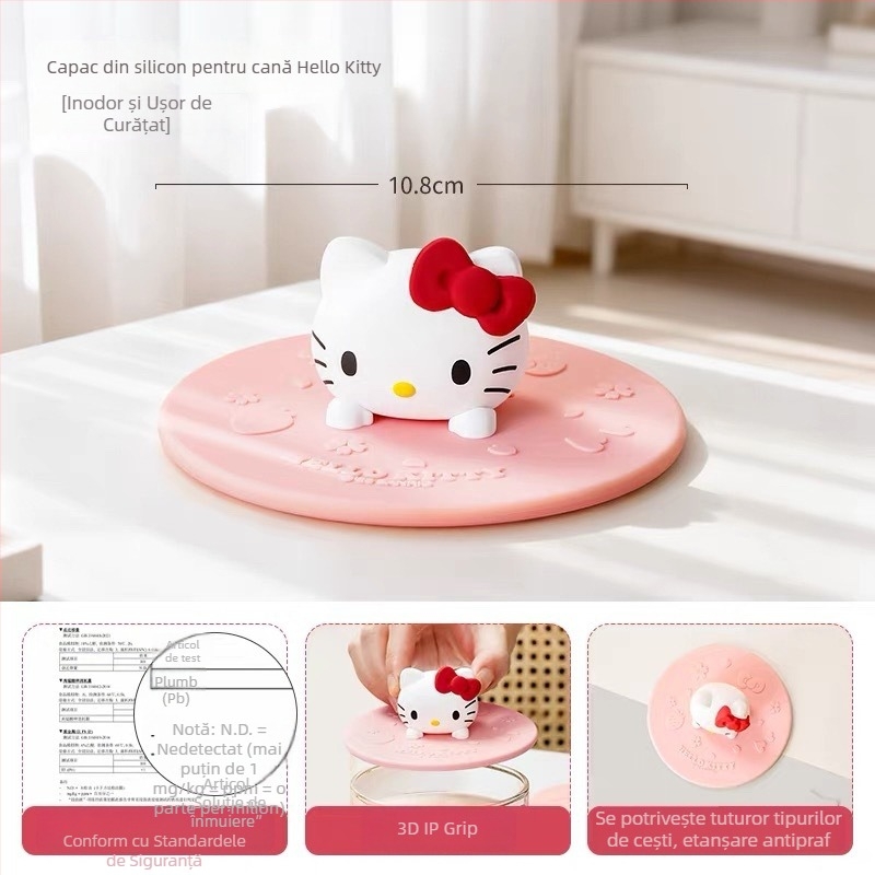 Capac din silicon alimentar Sanrio Hello Kitty, universal, rotund, design drăguț pentru pahare din sticlă