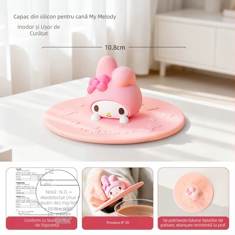 Capac din silicon alimentar Sanrio Hello Kitty, universal, rotund, design drăguț pentru pahare din sticlă