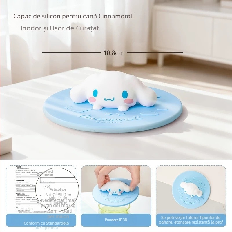 Capac din silicon alimentar Sanrio Hello Kitty, universal, rotund, design drăguț pentru pahare din sticlă